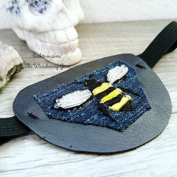 Hand Embroidered Bumble Bee Eye Patch, Vision Accessory, Ocular Aid, Costume - Picture 3 of 5